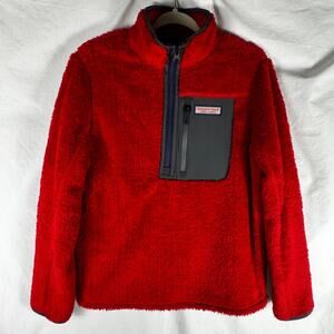 Vineyard Vines Stillwater Women’s Red Sherpa 1/4 Zip Pullover Fleece Sweater